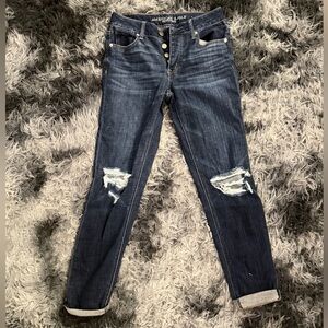 American Eagle Outfitters Women's Distressed Tomgirl Dark Blue Skinny Jeans